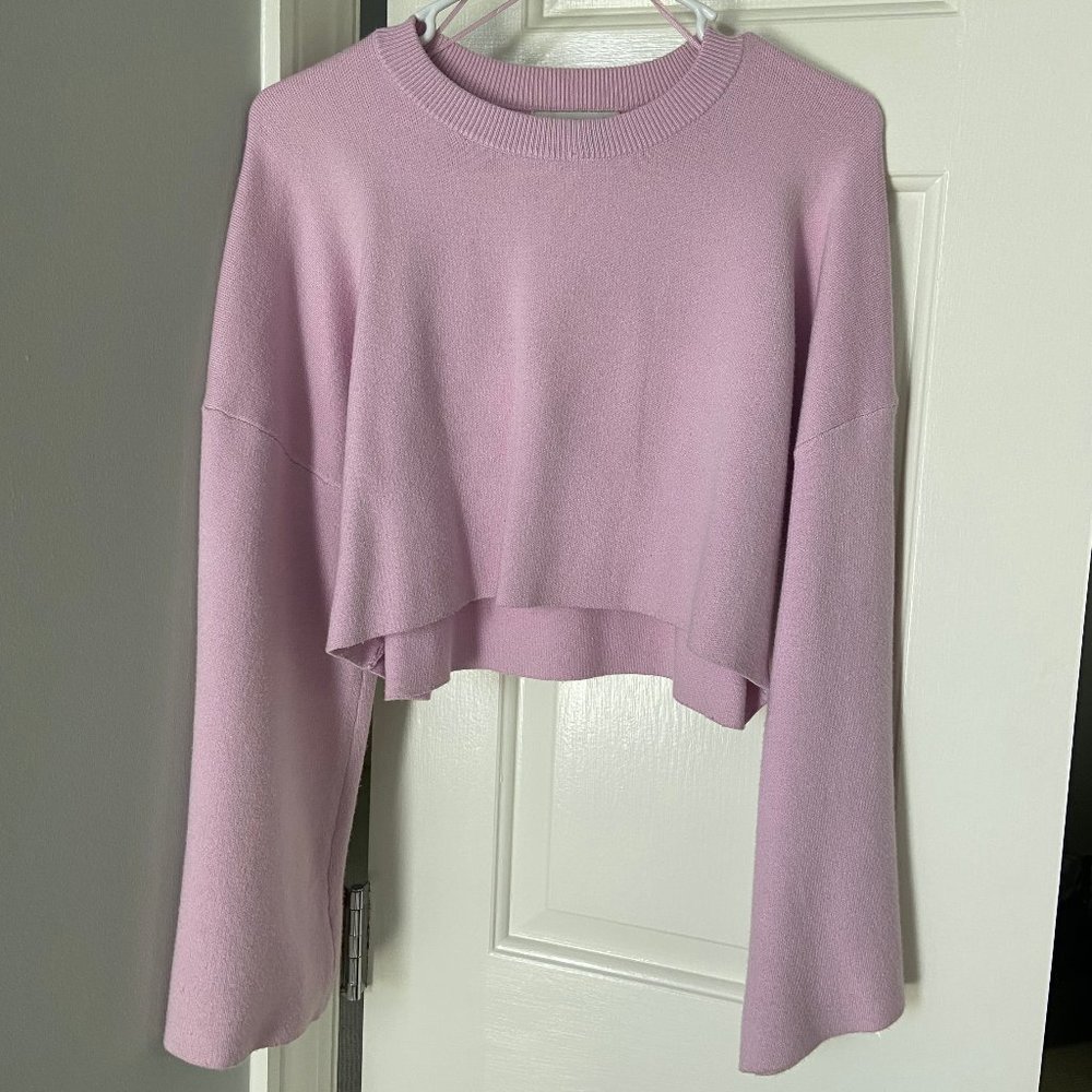 Zara Solid Cropped Sweatshirt
